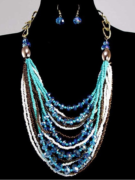 Jewelry - Coastal Inspired Imitated Crystal Mixed Multilayer Necklace Earrings (set)